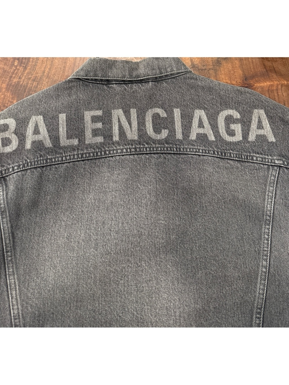 Authentic Gray Black Balenciaga Logo boxy Denim Jacket Men IT44 Designer Jacket - Picture 6 of 12